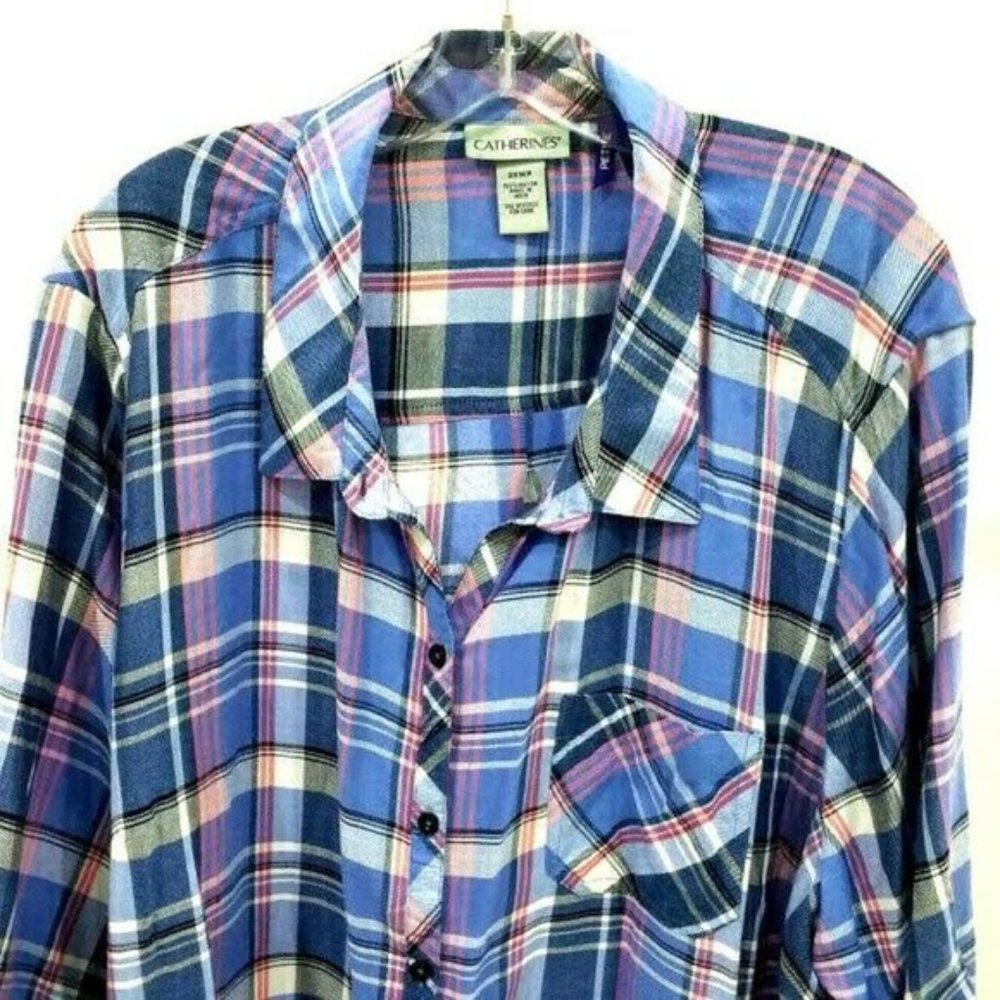 Catherine purple pink plaid button down shirt